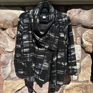 ALI MILES Black Blue Wool Blend Wrap Cowl Neck Top Sweater Jacket XL Textured